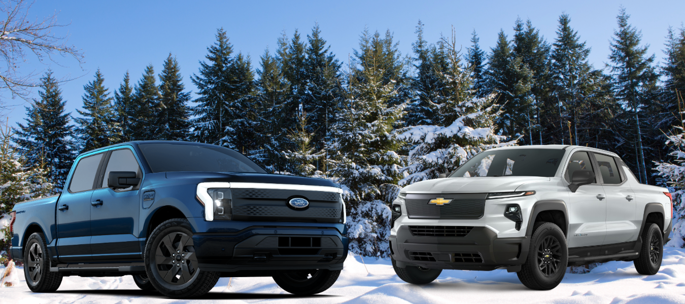 Ford F-150 Lightning driving near Minocqua Lake in northern Wisconsin